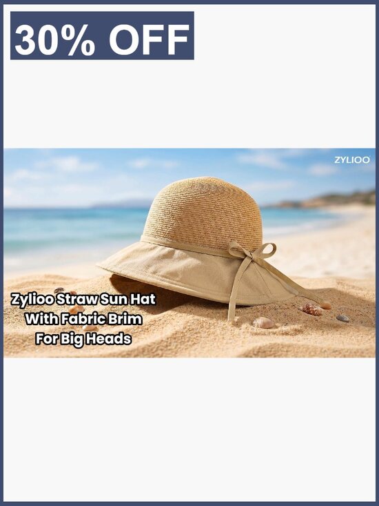 XL Wide Brim Straw Sun Hat, Packable Travel Hat with Fabric Brim main image 4